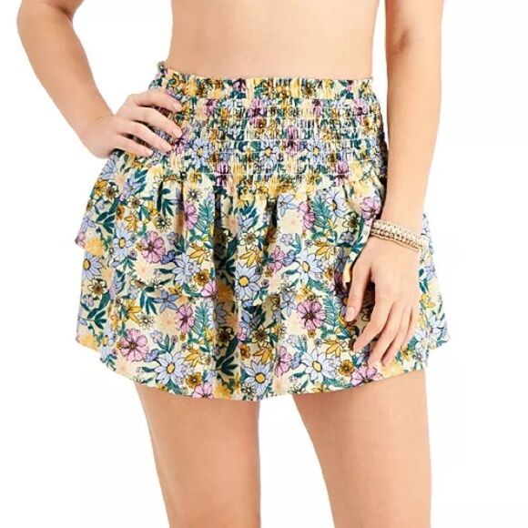 Miken Swim Floral Print Tier Elastic Waist Coverup Skirt Suze XL NWT - Picture 1 of 14
